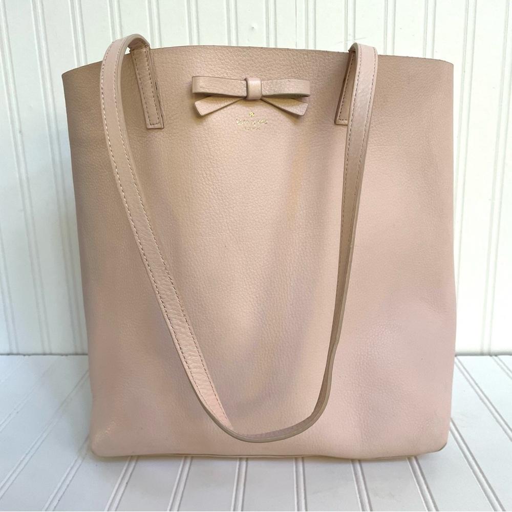 Kate Spade Blush Large Tote with Bow Accent and Gold Metallic Lining